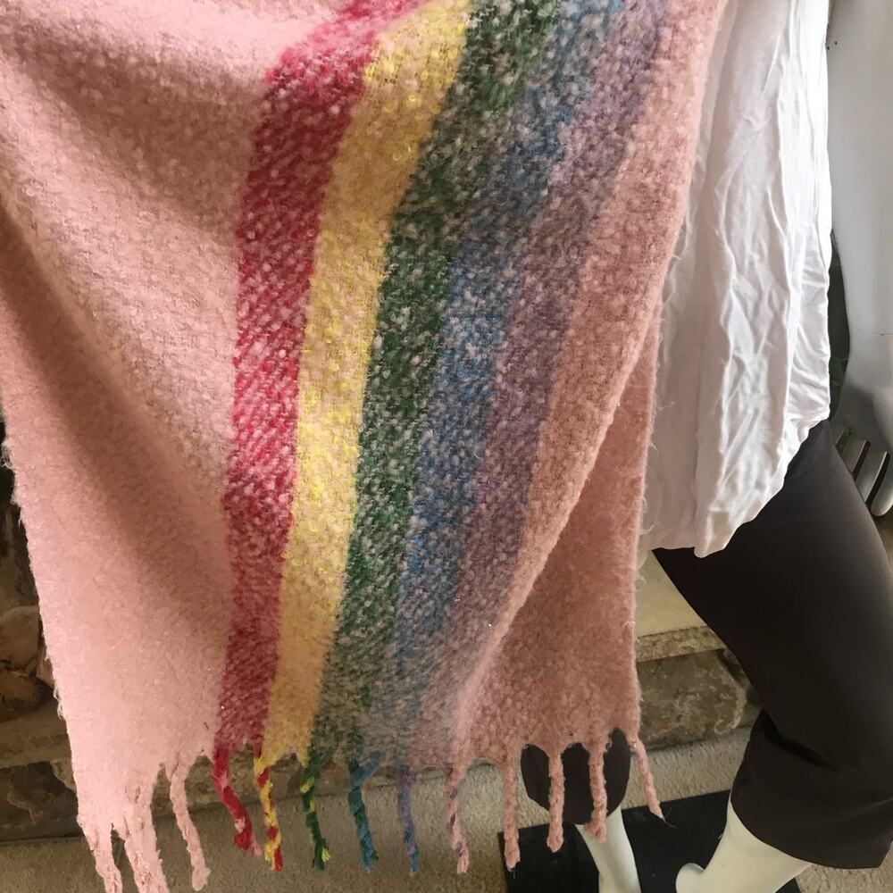Tamsc Rainbow Stripe Pink Fringed Scarf - Picture 2 of 3